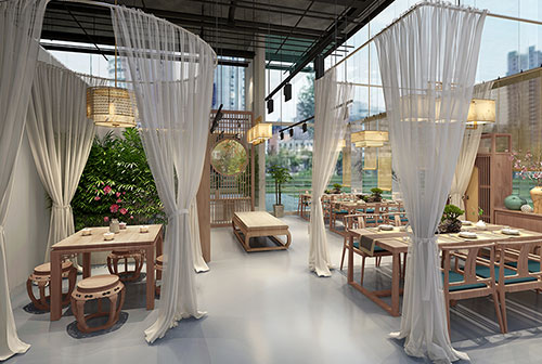 波莲镇200平禅意中式风格奶茶咖啡店装修设计效果图