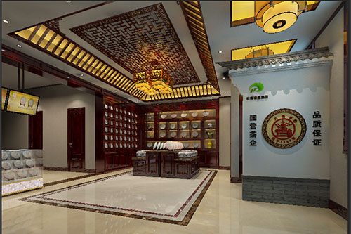 波莲镇古朴典雅的中式茶叶店大堂设计效果图
