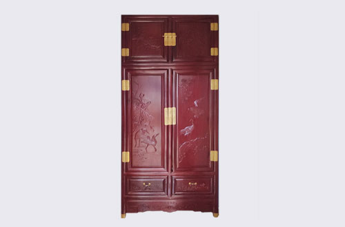 波莲镇高端中式家居装修深红色纯实木衣柜