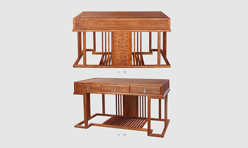 波莲镇 别墅中式家居书房装修实木书桌效果图